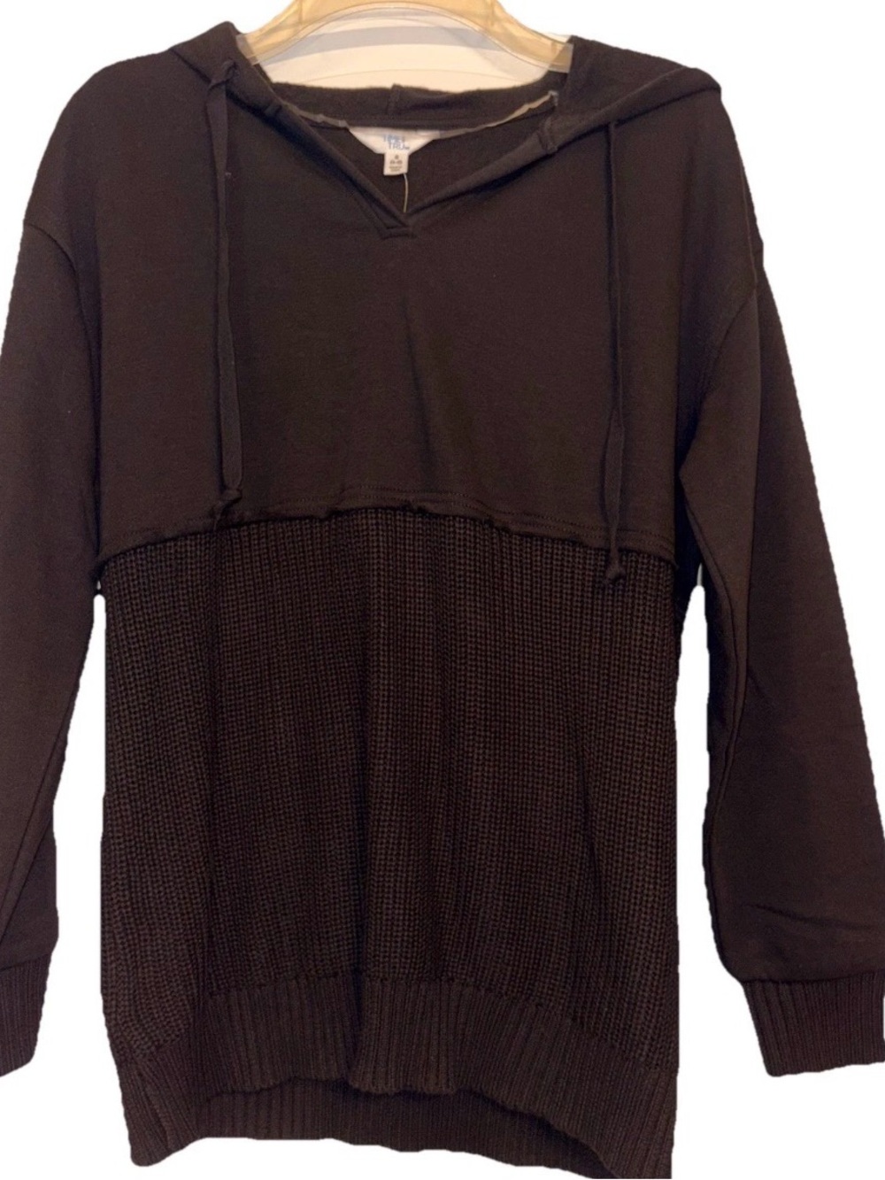 Time and Tru Black Two-Tone Waffle Knit Crewneck Hoodie